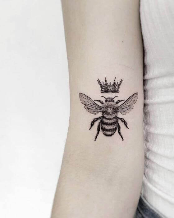 Geometric Bee Tattoo On Man Chest