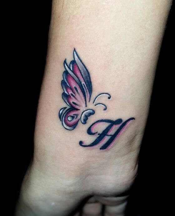 Name Initial with Butterfly Tattoo Designs