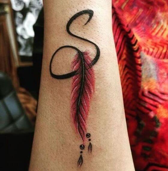 Initial Tattoo with Feather 