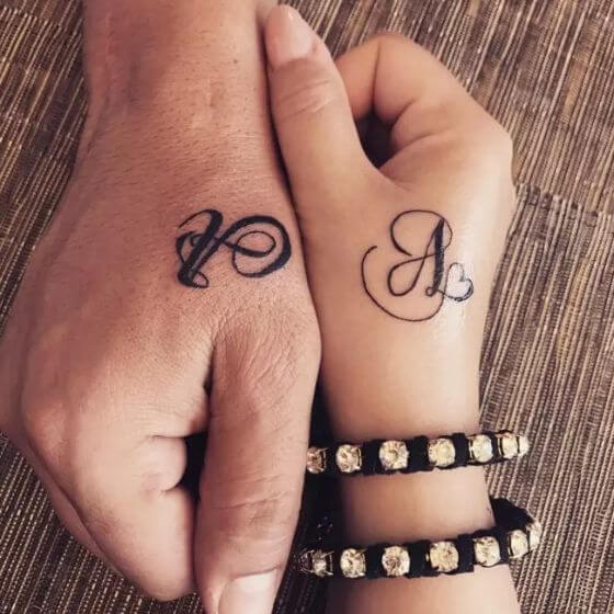 Matching Initial Tattoo Designs for Couple