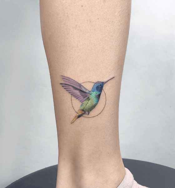 Colorful Abstract Hummingbird Tattoo