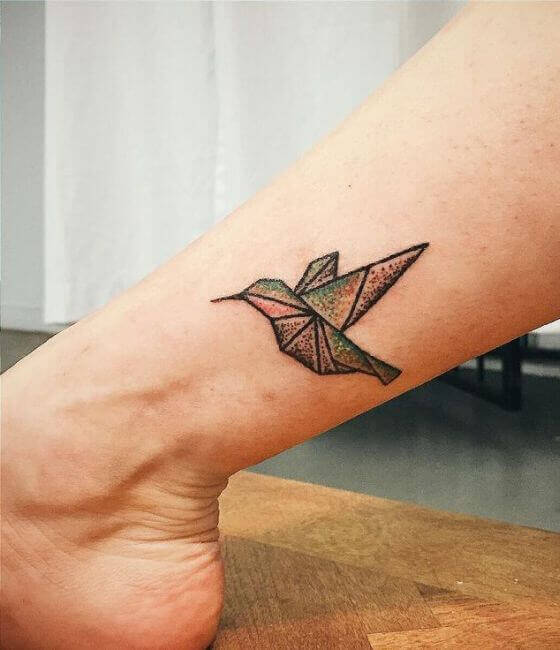 Small Origami Hummingbird Tattoos On Ankle