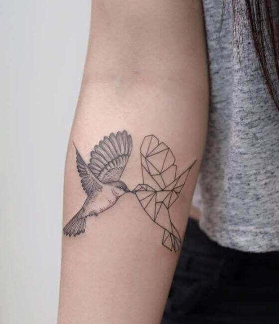 Origami Hummingbird Tattoos On Forearm