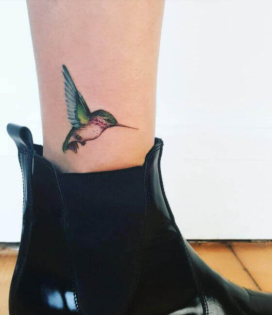 Small Hummingbird Tattoo Design On Leg