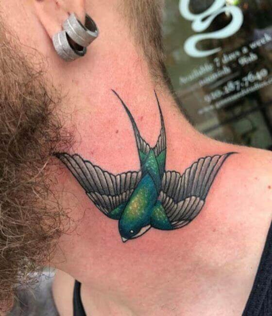 Hummingbird Tattoo On Neck