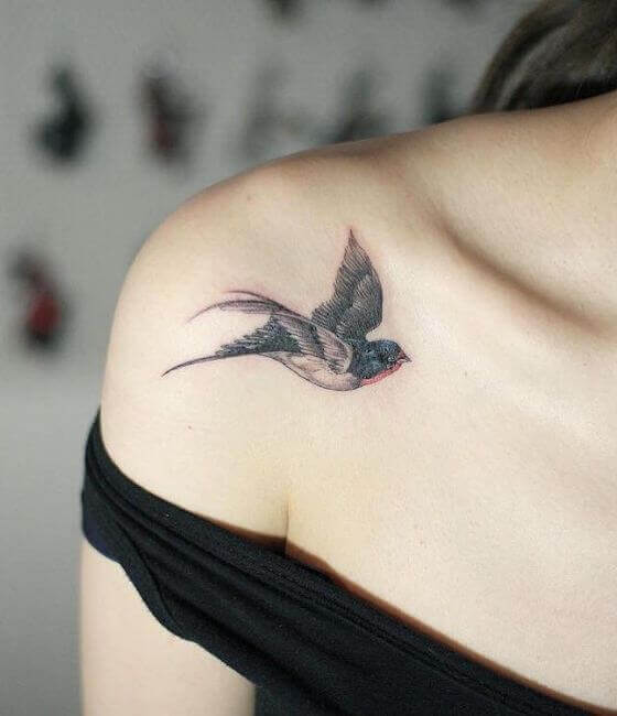 Small and Simple Hummingbird Tattoos On Shoulder