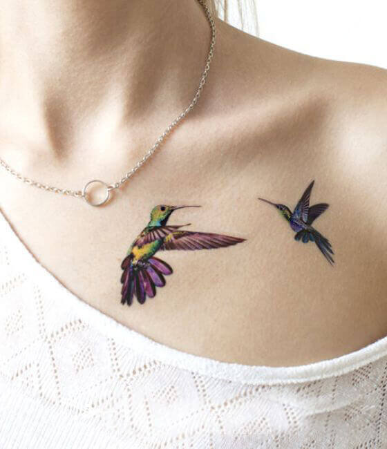 Tiny Hummingbird Tattoo On Women Shoulder