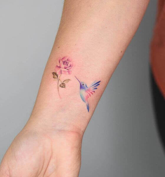 Hummingbird and Rose Tattoos