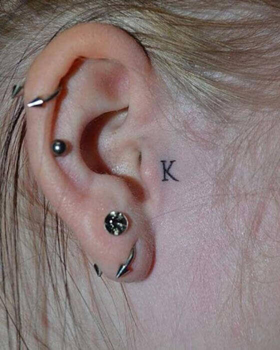 Initial Tattoo on Behind the Ear 