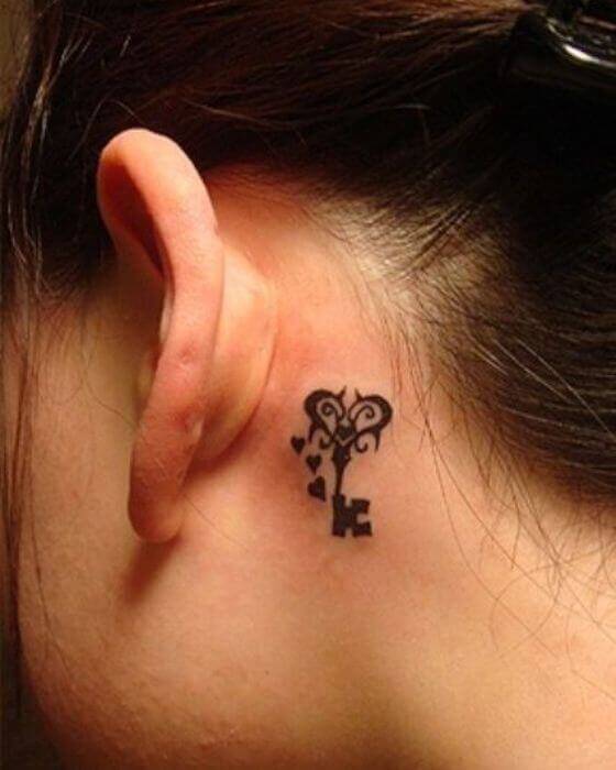 Beautiful Initial Tattoo Designs on Behind the Ear 