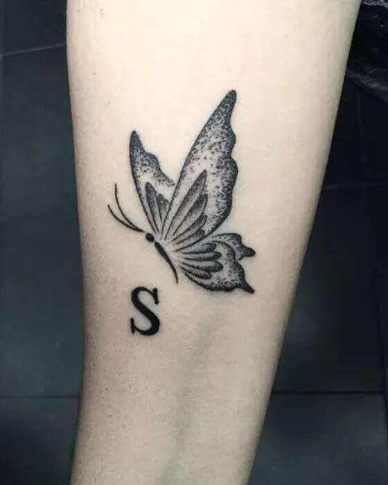 Beautiful Butterfly with Initial Tattoo on forearm