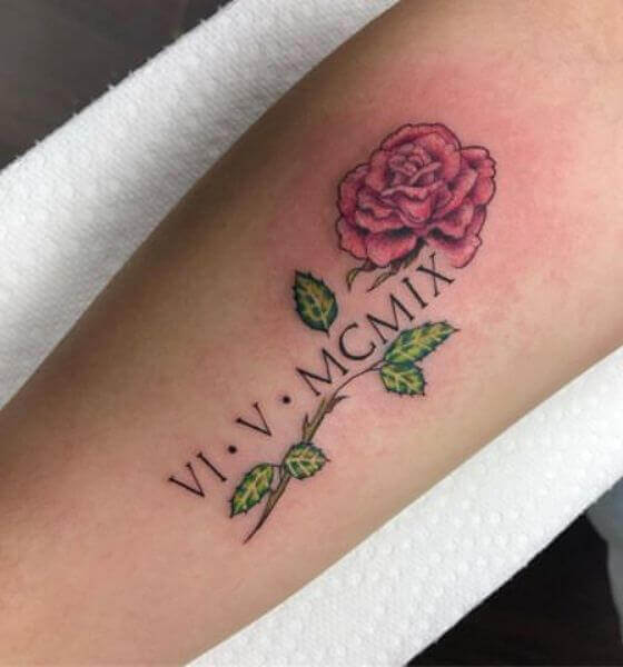 Roman Date with Flower Tattoo Designs