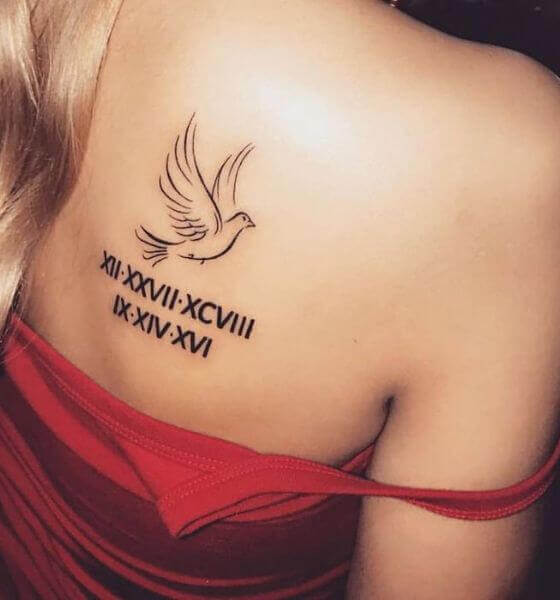 Roman Numeral Tattoo Design with Bird Tattoo
