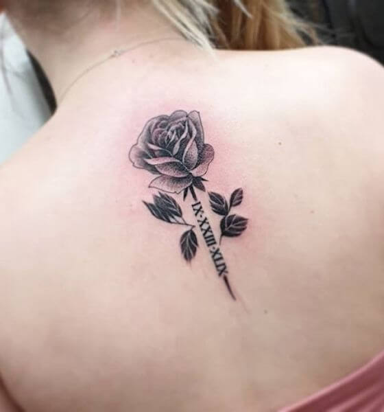 Rose with Roman Numerals Back Tattoo Ideas