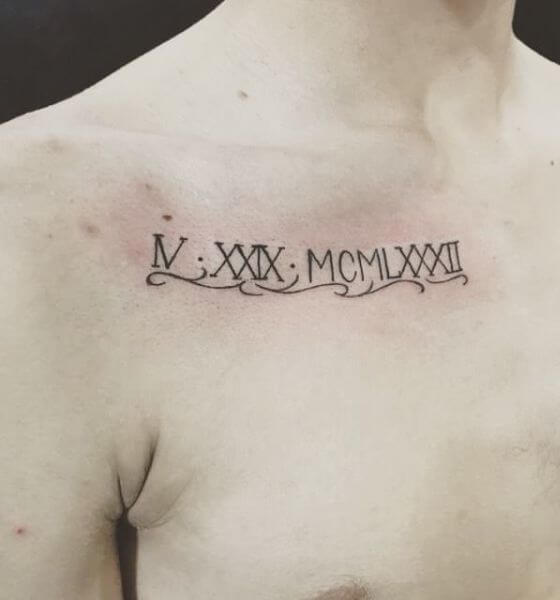 Meaningful Roman Numerals Tattoo on chest 