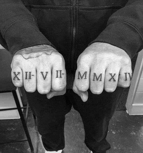 Roman Numerals Tattoo idea on all finger 