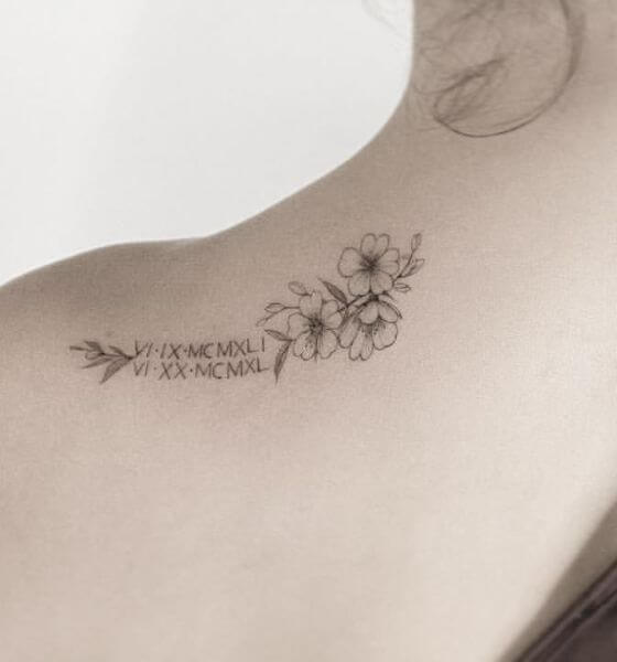 Roman Numerals with flower Tattoo ideas on Shoulder 