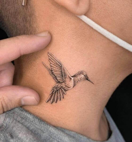Simple Hummingbird Tattoo on neck