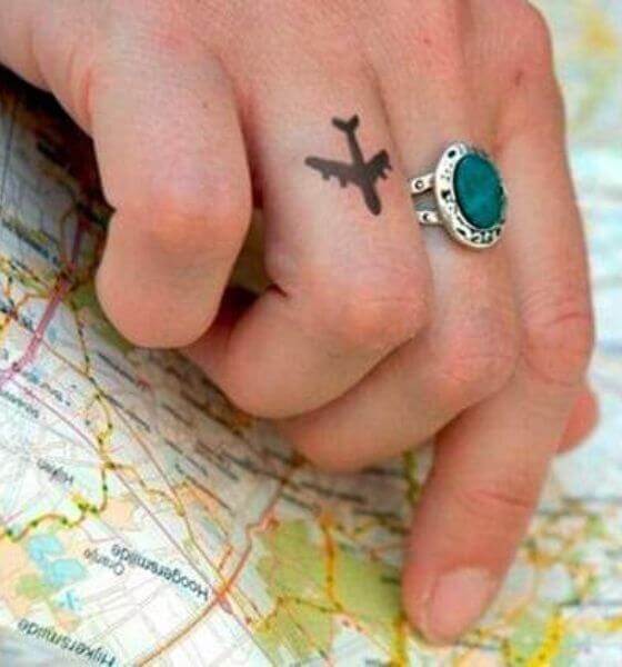 Airplane Finger Tattoo Design for Women