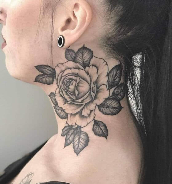 Beautiful Rose Neck Tattoo Design