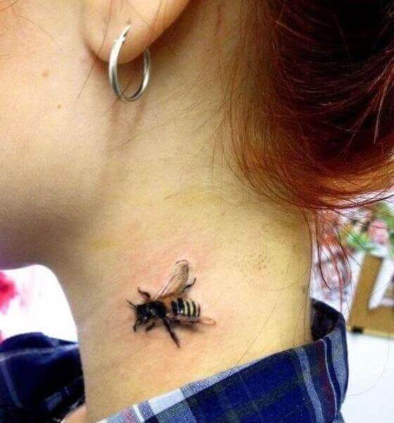 Bumblebee neck tattoo