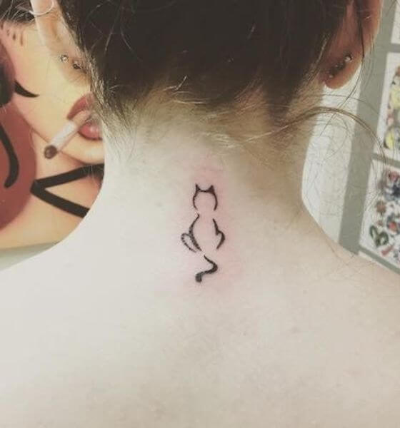 Cat Tattoo on Neck for Cat Lover