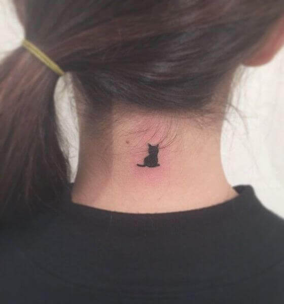 Cute cat tattoo on neck