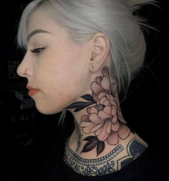 Beautiful Flower tattoo on neck