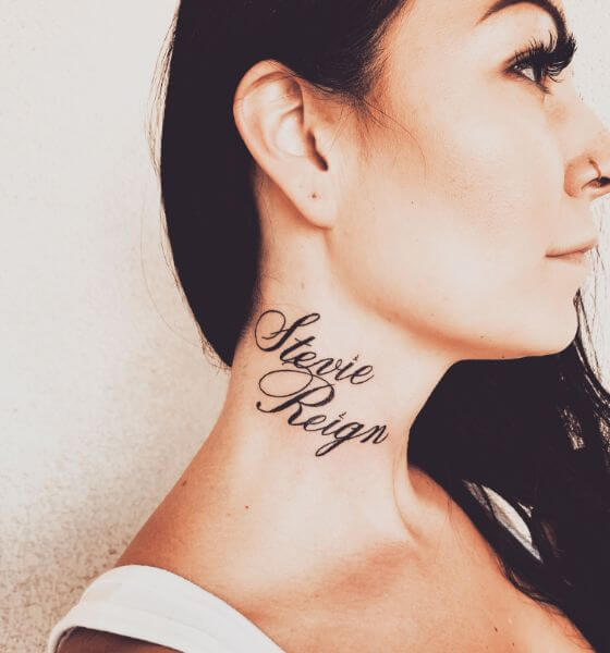 Name Tattoo on women's neck