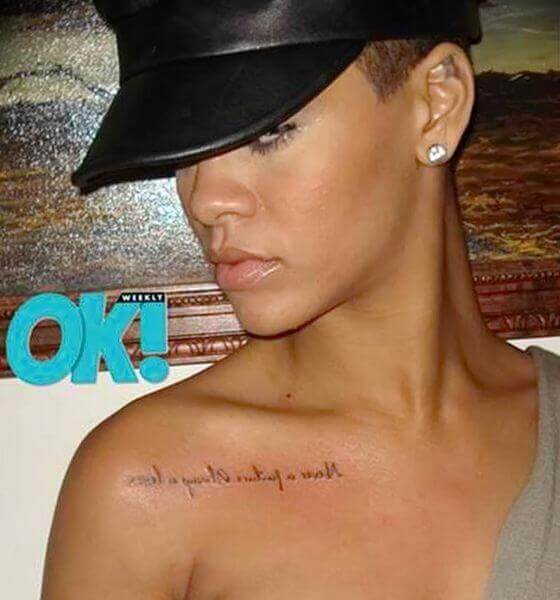 Rihanna's on shoulder Quote tattoo