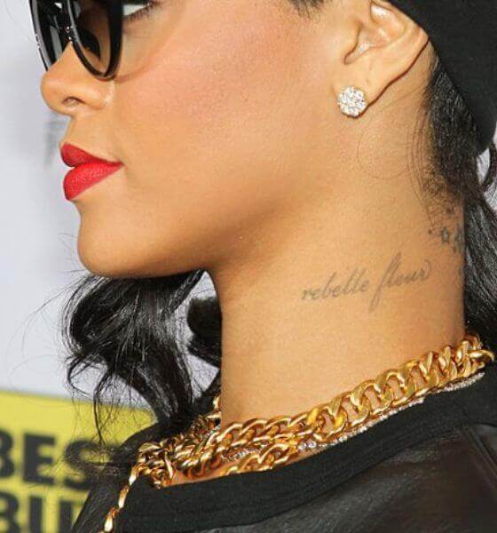 Rebelle Fleur on her neck - Rihanna's tattoo