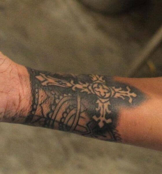 The large cross on her wrist - Rihanna's tattoo