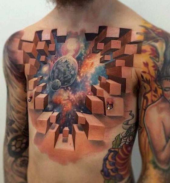 3D space tattoo ideas for men