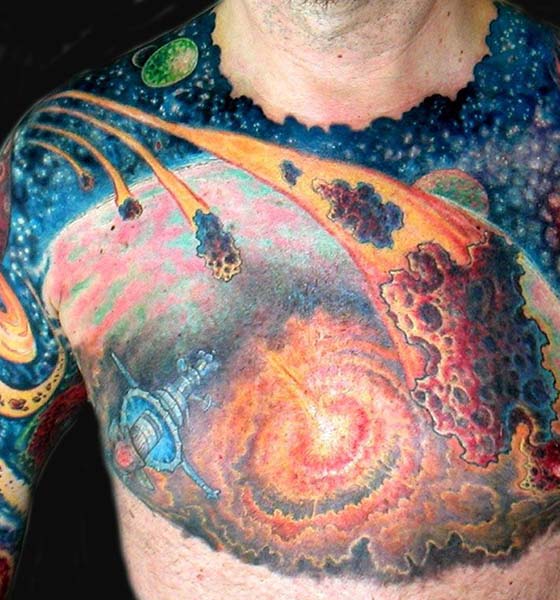 Amazing space tattoo on chest