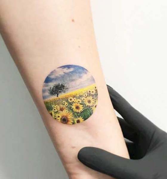 Beautiful Miniature Sunflower Tattoo for Men and Women