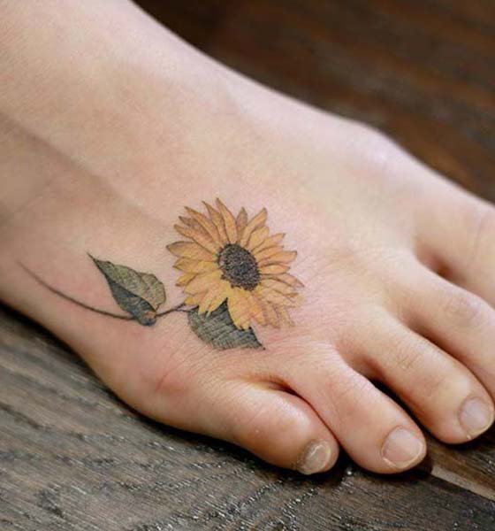 Beautiful Sunflower Tattoo on Foot 