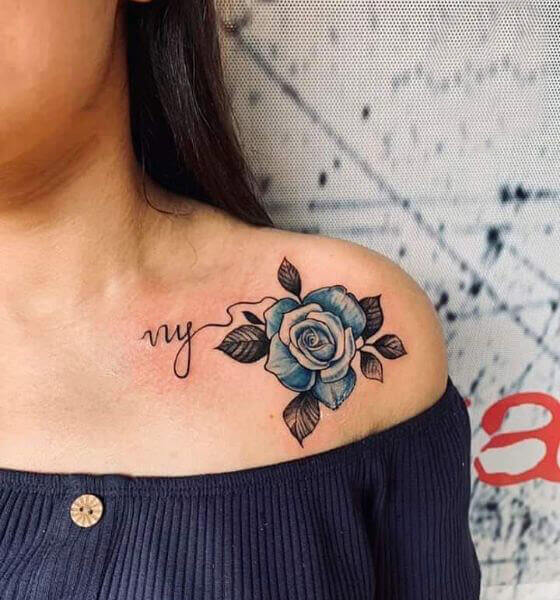 Best blue rose tattoo on chest