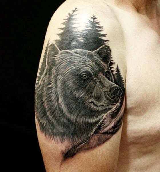 Black Bear Tattoo on Half Sleeve