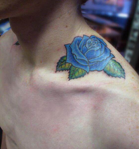 Blue Rose Wood Work Tattoo idea