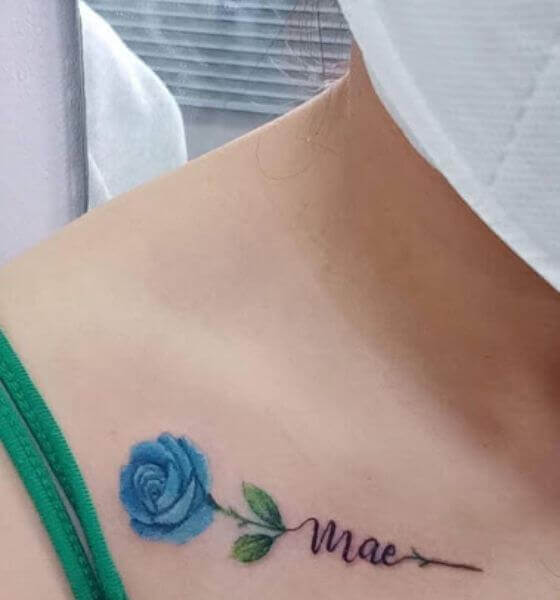Blue rose with word tattoo design