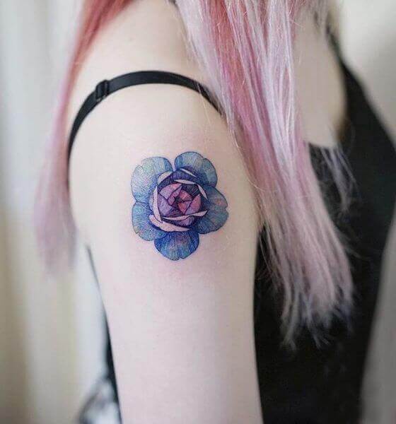 Cute Blue rose tattoo for girl