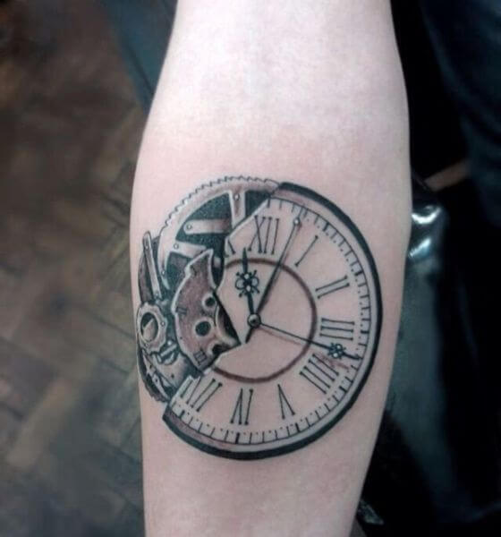 Geometric compass with clock tattoo  Wake up Tattoo Phuket