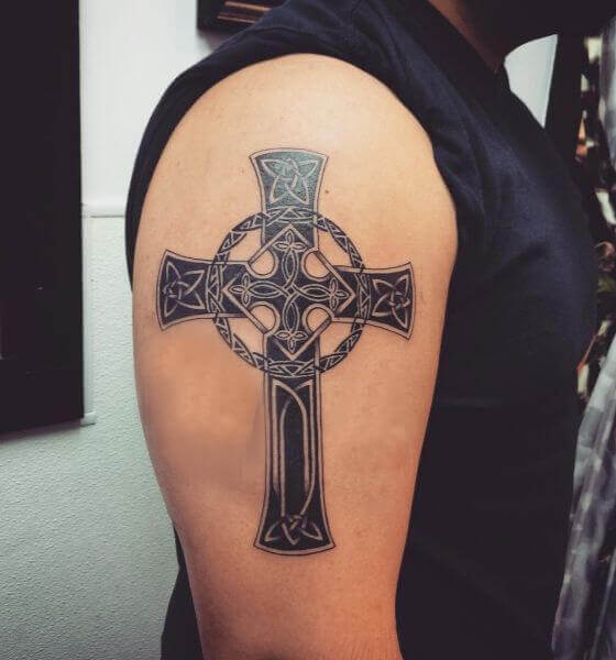Celtic Cross Faith Tattoo on Shoulder