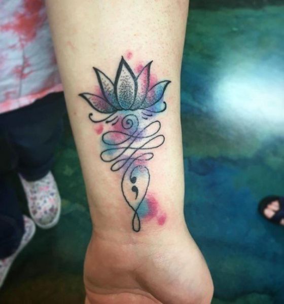 Colorful Semicolon Tattoo Design on Hand