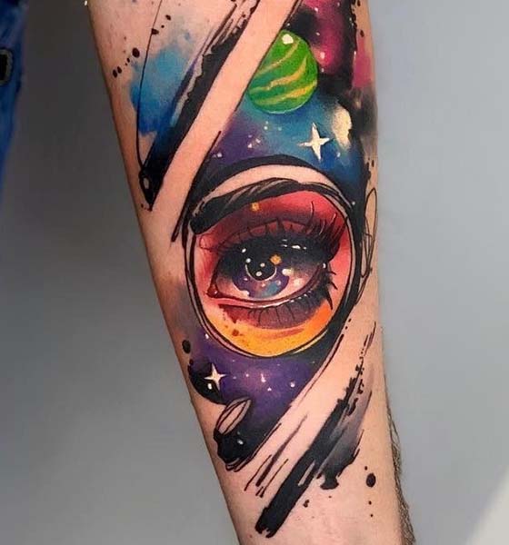 Colorful space tattoo ideas