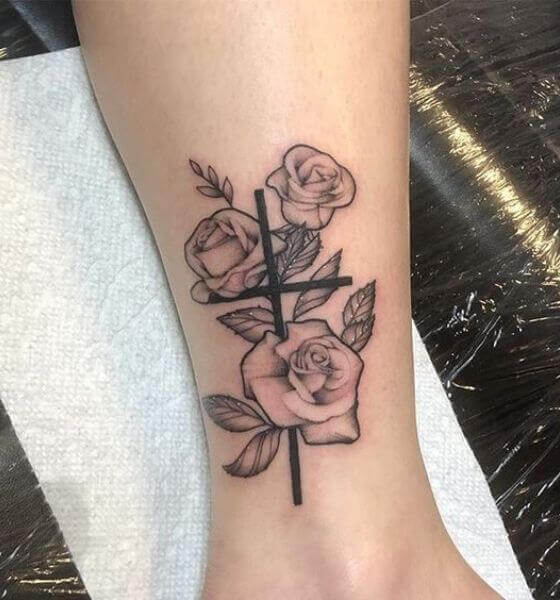Cross with Roses Faith Tattoo Designs