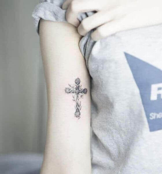 Cross and Flower Faith Tattoo Design