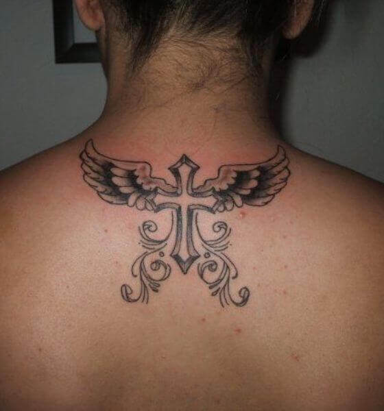 Cross with Angel Wing Faith Tattoo