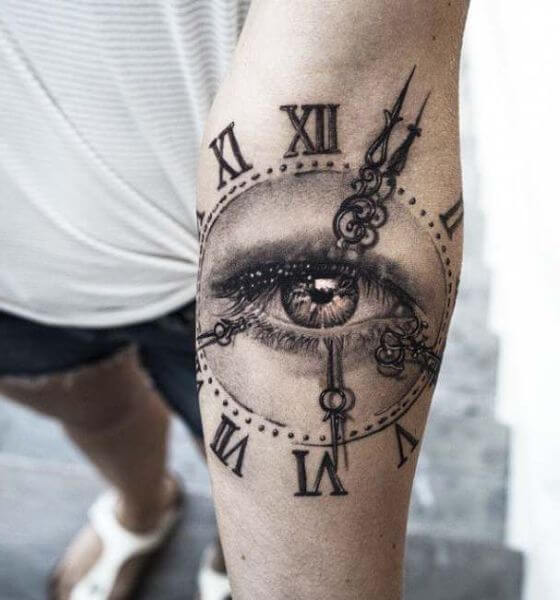 Amazing Eye Clock Tattoo on Hand