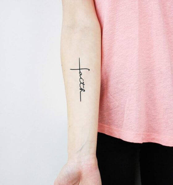 “Faith” with Cross Symbol Tattoo Design